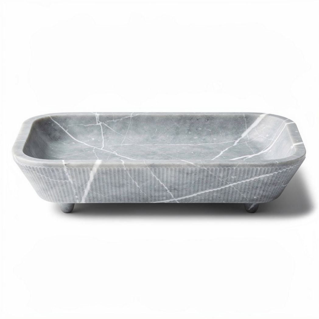Bandeja retangular de mármore cinza 30 x 20 x 5cm para decoração