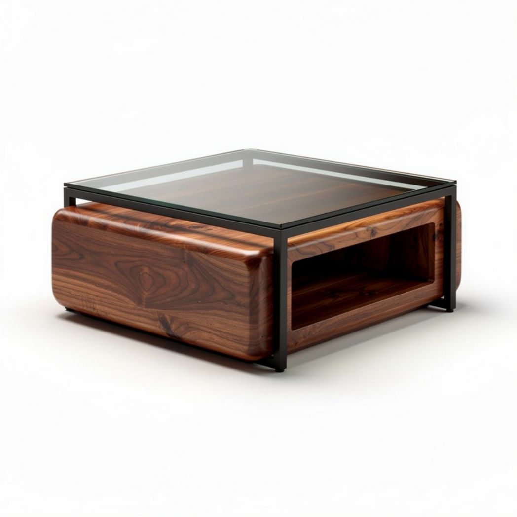 mesa de centro quadrada em madeira com estrutura metálica 70 x 70 x 30cm
