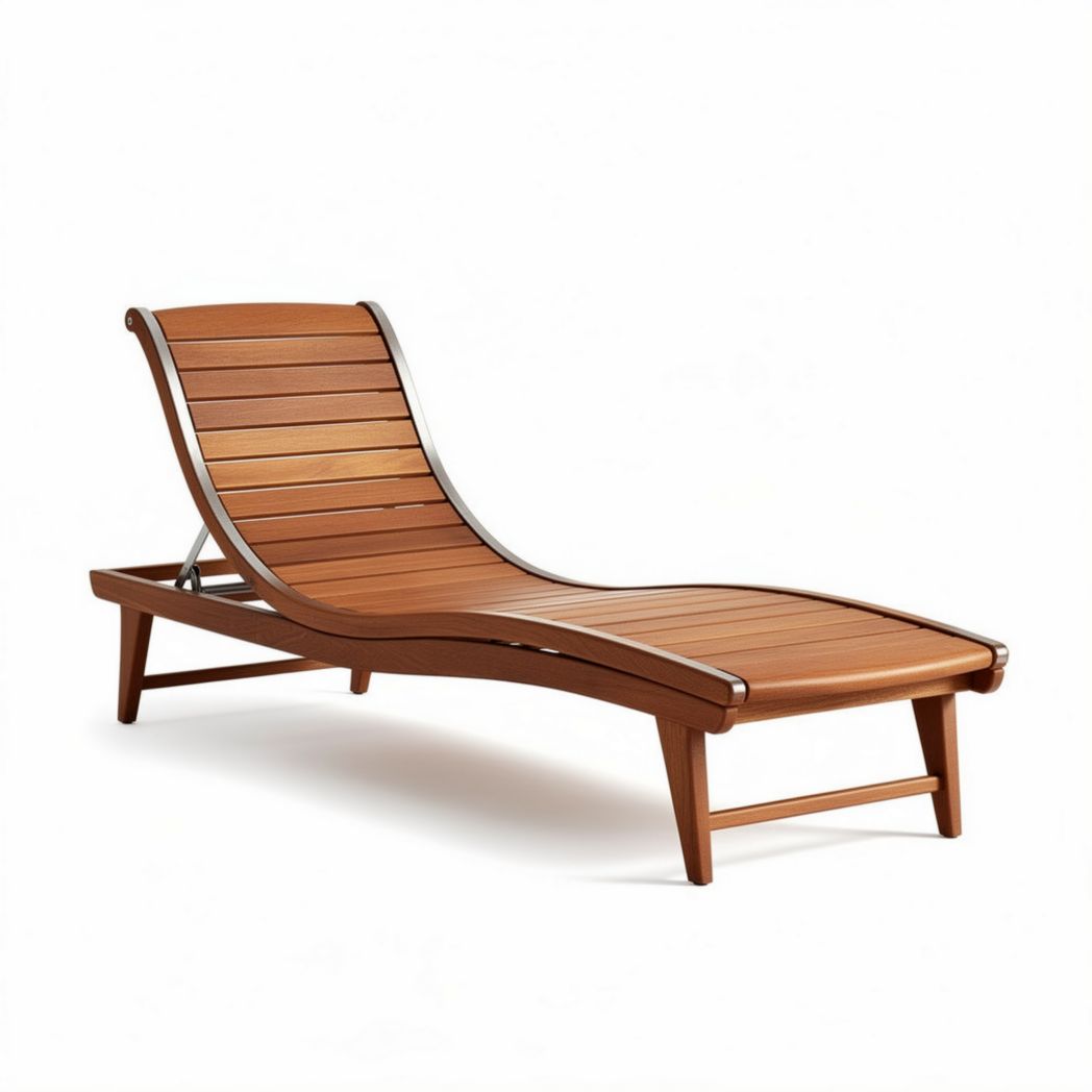 Chaise longue de madeira com acabamento em tom de carvalho 200 x 70 x 40cm