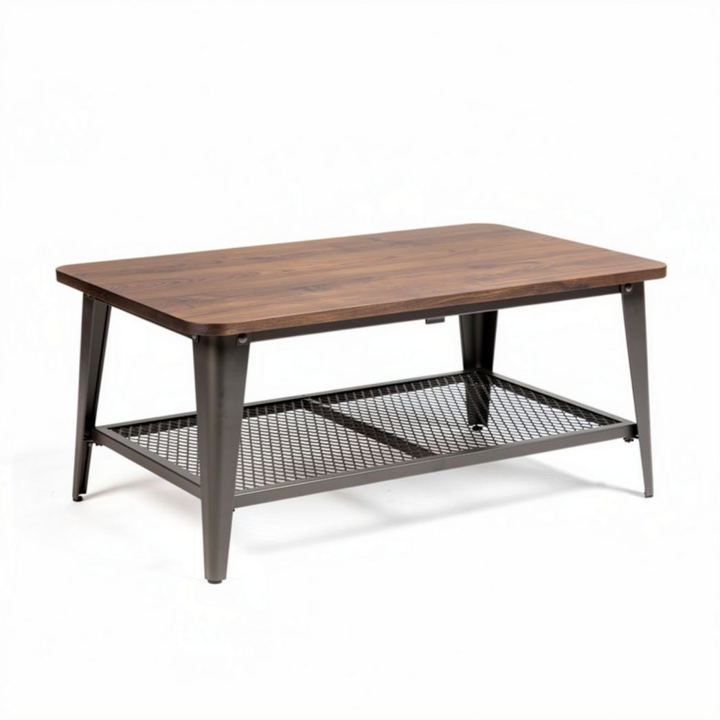 mesa de centro retangular em madeira e metal 120 x 60 x 45cm cor natural